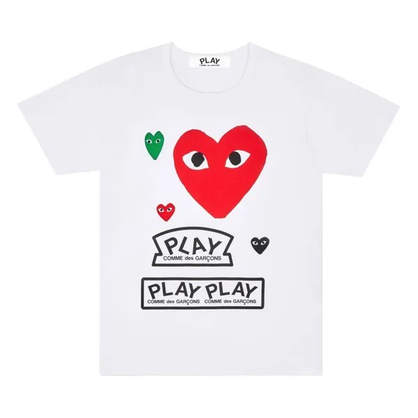 Футболка Comme des Garçons PLAY Multi Logo Short-Sleeve T-Shirt 'White', белый