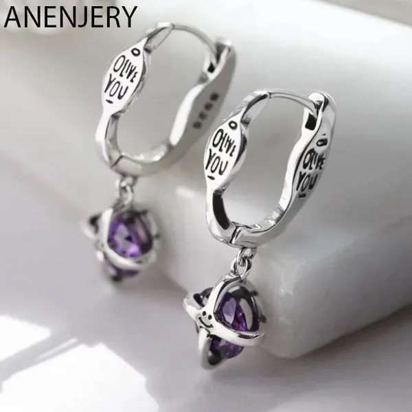 ANENJERY Фиолетовый цирконий Буква Обруч Eearrings для женщин Персонализированный дизайн Старшие чувства Аксессуары aretes brincos