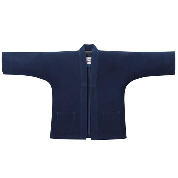 Куртка мужская с двумя карманами, жакет из мягкого хлопка, с завязками, в винтажном японском стиле, с растительной синей краской, индиго, вер...