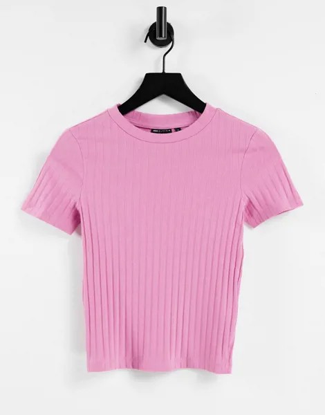 Облегающая розовая футболка в рубчик ASOS DESIGN-Розовый цвет
