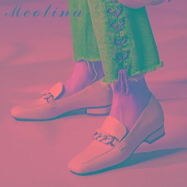 Женские мокасины с квадратным носком Meotina, повседневные туфли абрикосового и бежевого цвета с цепочкой, весна-осень 2022