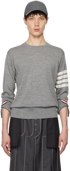 Серый свитер с 4 полосками Thom Browne, цвет Pale grey