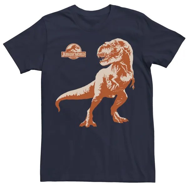 Мужская футболка T-Rex оранжевого цвета с портретом Jurassic World, синий