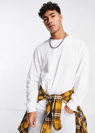 Oversized-лонгслив белого цвета с нашивкой с логотипом-подписью на груди Abercrombie & Fitch-Белый