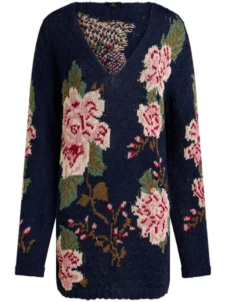 ETRO джемпер из хлопка с цветочным жаккардовым узором, синий