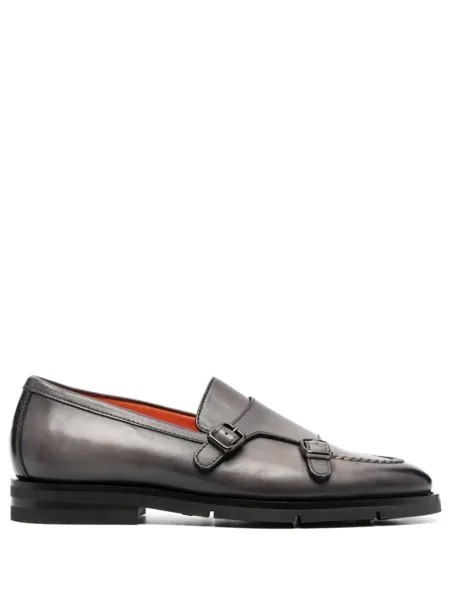 Santoni туфли монки с пряжками, серый
