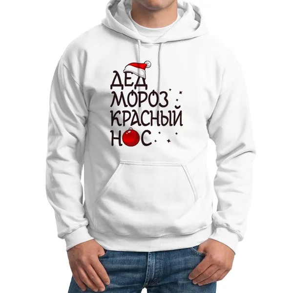 Худи унисекс CoolPodarok Дед мороз красный нос новый год белое 48 RU