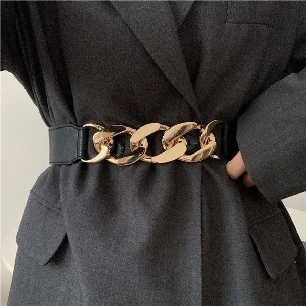 Золотая цепь пояса упругий серебряный металл пояса для женщин высокого качества растянуть Cummerbunds Дамы пальто Waistband