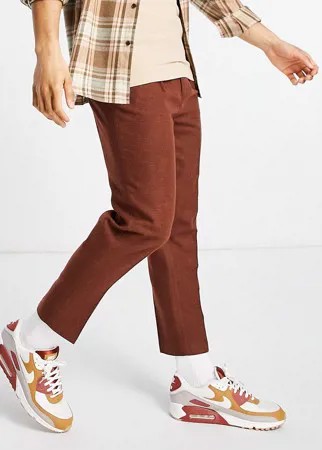 Суженные книзу строгие брюки рыжего цвета из ткани с добавлением шерсти ASOS DESIGN-Коричневый цвет