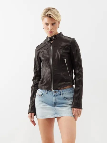 Укороченная кожаная байкерская куртка foxi Diesel, черный