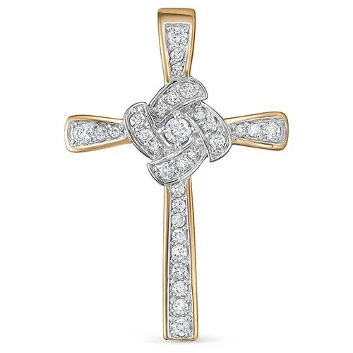 Крестик Vesna jewelry, красное золото, 585 проба, родирование, бриллиант