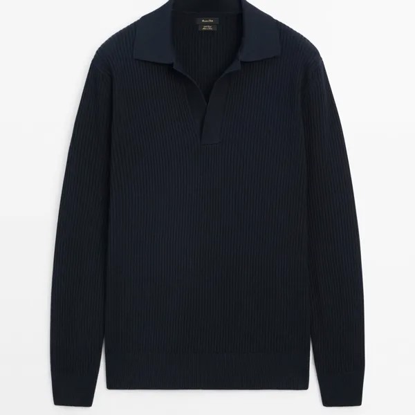 Свитер Massimo Dutti Cotton Ribbed Knit Polo, темно-синий