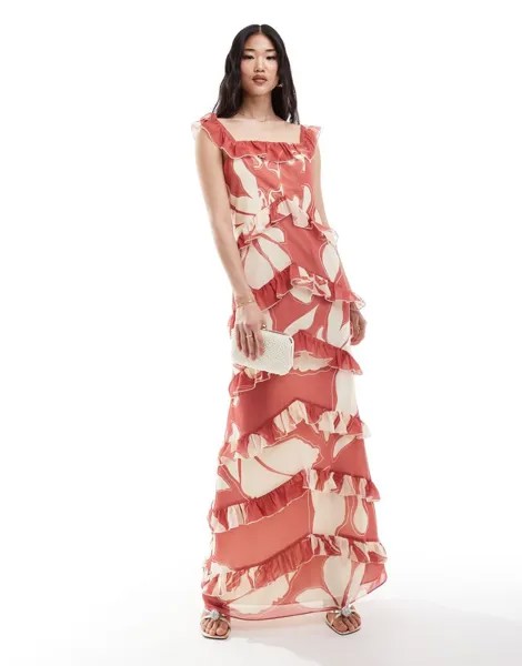 Терракотовое платье макси с рюшами Pretty Lavish, эксклюзивно для ASOS ASOS Cecile
