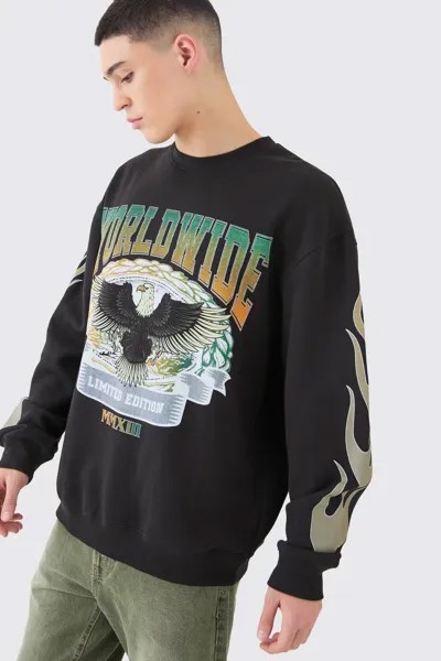 Толстовка оверсайз с рисунком Eagle boohooMAN, черный