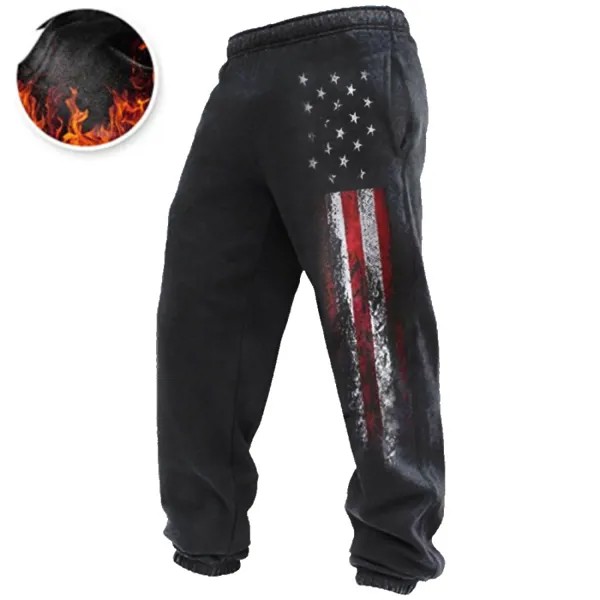 Мужские винтажные свободные спортивные штаны с карманами из мягкого флиса с принтом американского флага
