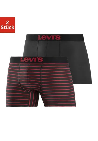 Боксеры Levi's (2 шт.), с тканым поясом с логотипом, цвет Rot-Schwarz-Gestreift, Schwarz-Uni