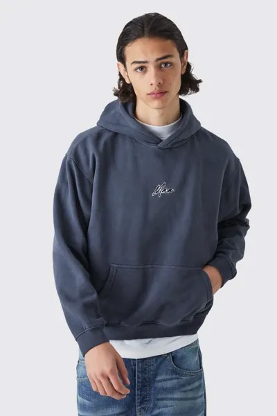 Мужская толстовка с капюшоном оверсайз Boxy Acid Washed boohooMAN, серый