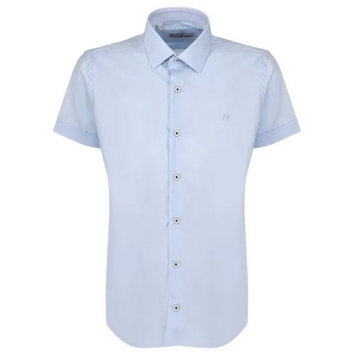Школьная рубашка Noble People, свободный силуэт, на кнопках, короткий рукав, однотонная, размер 146, голубой