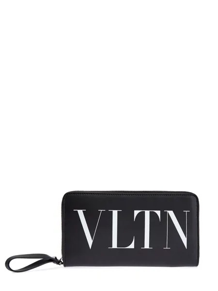 Кожаное портмоне на молнии с контрастным принтом VLTN