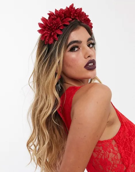 Ободок для Хэллоуина с красной цветочной отделкой ASOS DESIGN-Красный