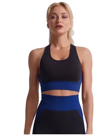 Спортивный костюм для йоги и фитнеса 3 в 1 (тайтсы, топ, рашгард), цвет черно-синий, размер S