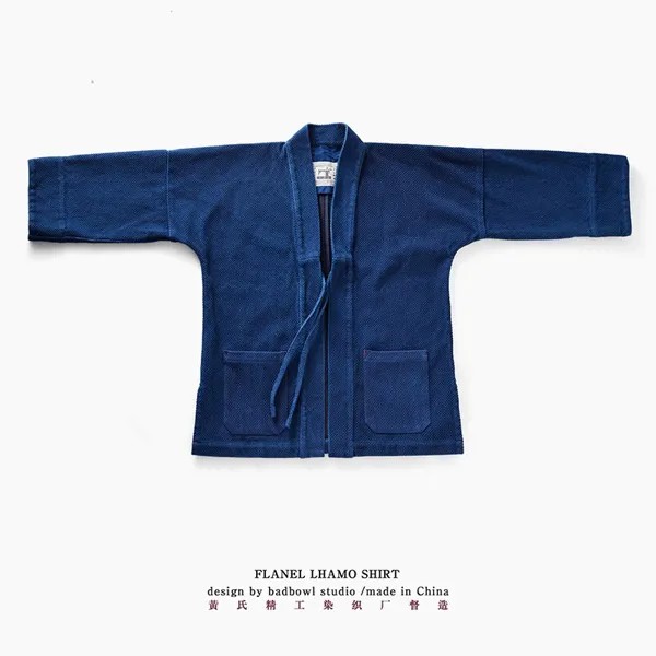 Мужские повседневные куртки BADBOWL в японском стиле ретро растительный Индиго синяя окрашенная ткань Кендо винтажная куртка мужское толстое ...