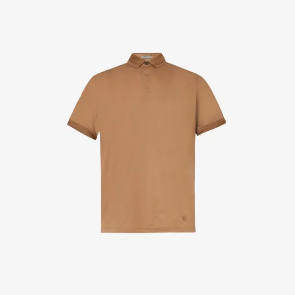 Рубашка-поло из хлопка с фирменной аппликацией Corneliani, коричневый