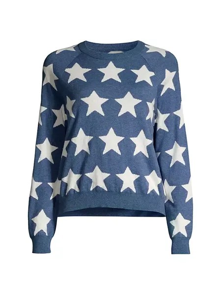 Свитер с круглым вырезом Star из хлопка и кашемира Minnie Rose, цвет blue star
