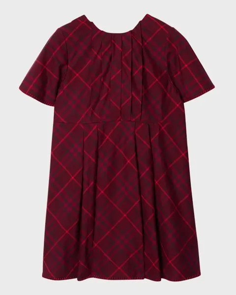 Хлопковое платье в клетку Gia со складками для девочек Burberry, цвет Claret Check