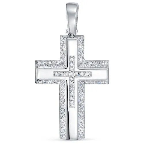 Крестик Vesna jewelry, белое золото, 585 проба, родирование, бриллиант