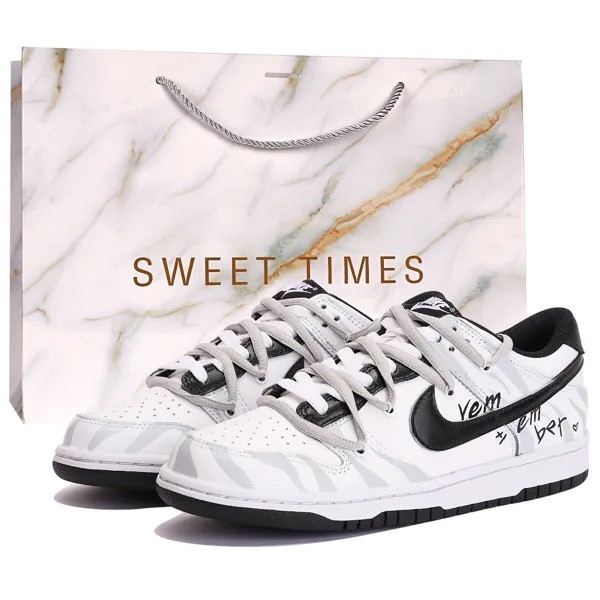 Кроссовки Nike Dunk Skateboarding Shoes Women's Low-top Black/white/gray, черный/белый/серый