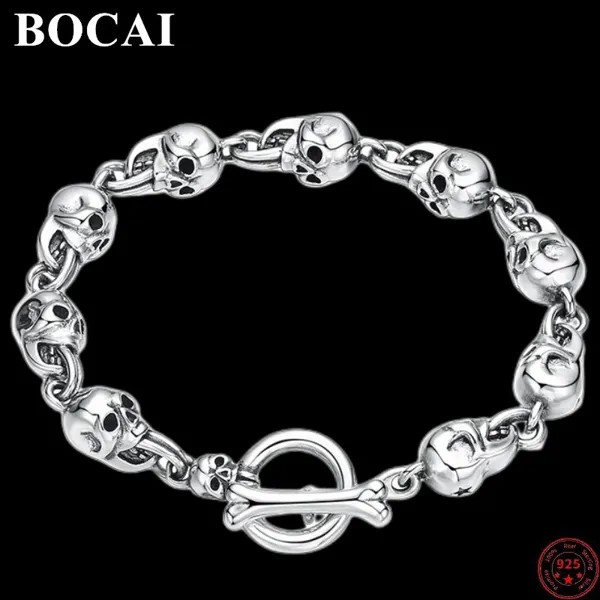 Браслеты BOCAI из стерлингового серебра 2022 пробы, новинка, модная властная череп, скелет, цепочка, чистое серебро, ручная работа, ювелирные изделия для женщин