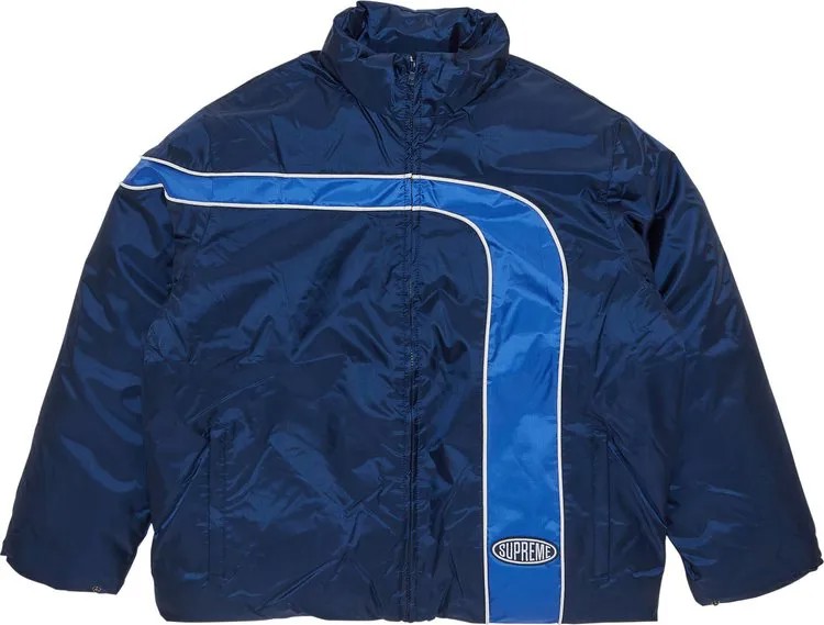 Пуховик Supreme Stripe Puffer Jacket 'Navy', синий