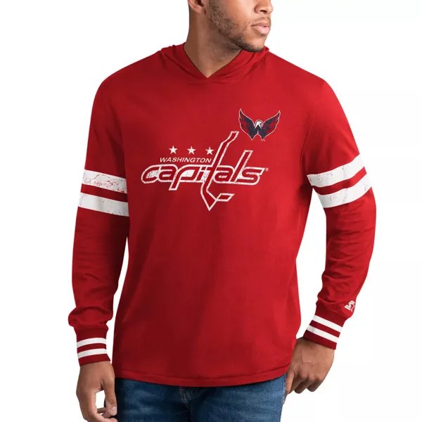 Мужская футболка с длинным рукавом темно-синего/белого цвета Washington Capitals Offense Hoodie Starter