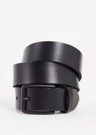 Черный узкий кожаный ремень с квадратной матовой пряжкой ASOS DESIGN-Черный цвет