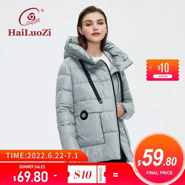 HaiLuoZi 2022 новая зимняя куртка для женщин короткая женская куртка с высоким воротником с капюшоном модная повседневная женская парка на молни...