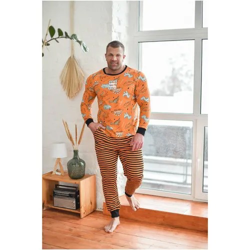 Пижама Оптима Трикотаж, брюки, лонгслив, размер 44, оранжевый