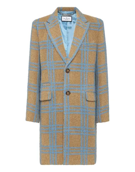 Длинное пальто из шерсти альпаки Philipp Plein, цвет Beige / Light Blue