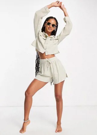 Бежевая пляжная oversized-рубашка с карманом из двойной газовой ткани (от комплекта) ASOS DESIGN-Белый