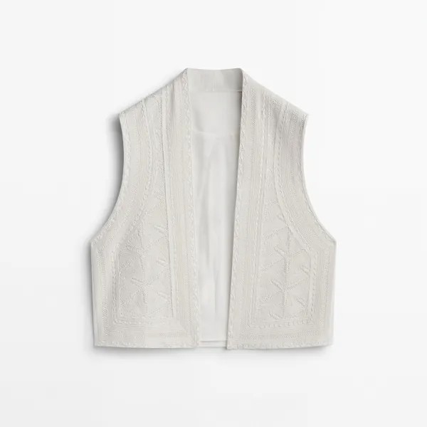 Короткий жилет с вышивкой Massimo Dutti, белый