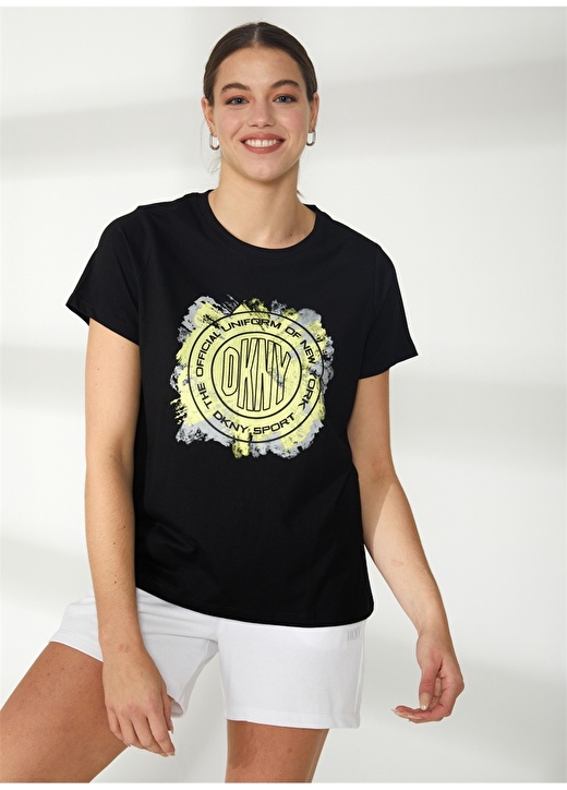 Черная женская футболка с круглым вырезом с принтом Dkny Jeans
