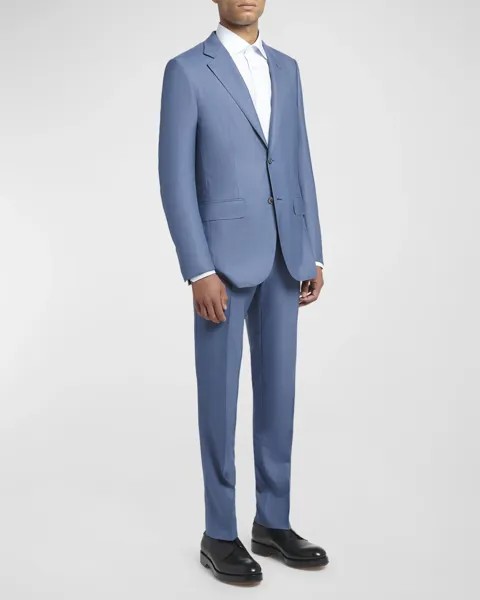 Мужской шерстяной костюм в клетку от кутюр ZEGNA, цвет Medium Blue