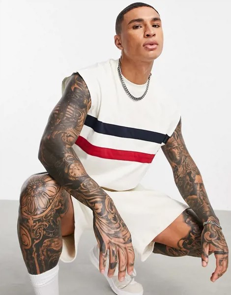 Бежевая майка в стиле oversized с полосками на груди ASOS DESIGN-Коричневый цвет
