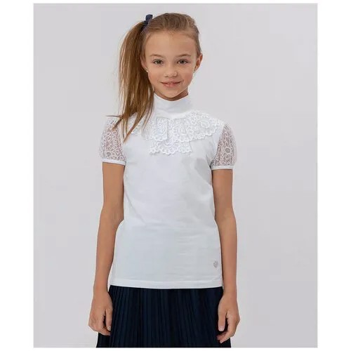 Блузка с которким рукавом белая Button Blue, для девочек, размер 140, мод. 223BBGS14050200