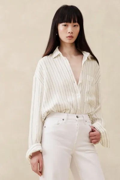 Льняная рубашка оверсайз Banana Republic, бежевый