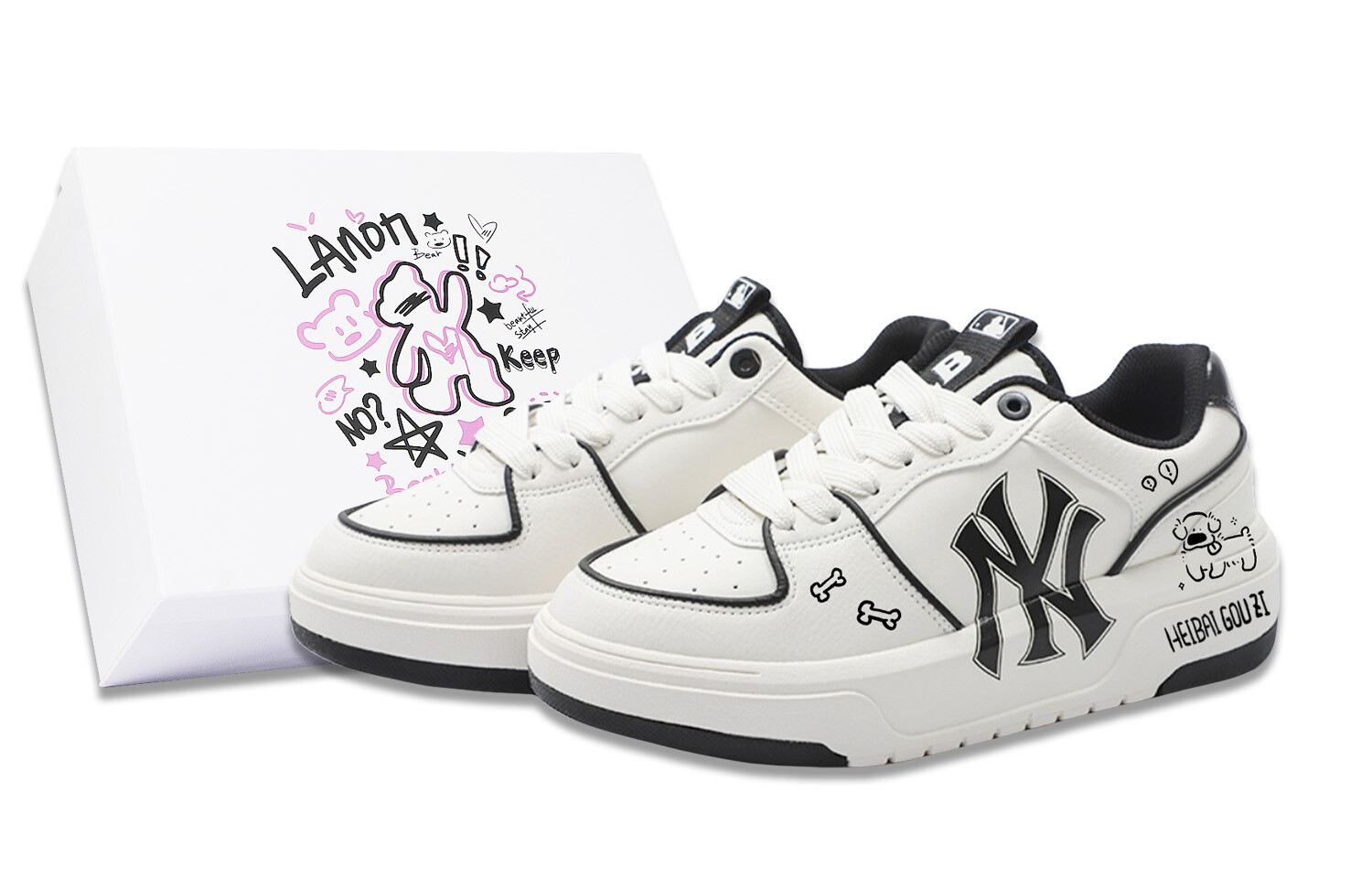Кроссовки MLB Chunky Liner Skateboarding Shoes Unisex Low-top Black/White, черный/белый