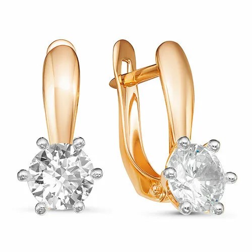 Серьги Del'ta, золото, 585 проба, фианит, бесцветный