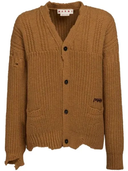 Marni шерстяной кардиган с эффектом потертости, коричневый