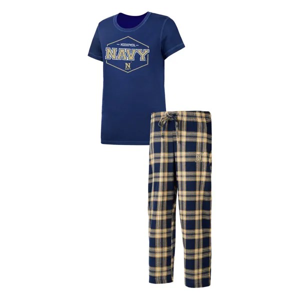 Женская спортивная футболка темно-синего/золотого цвета с эмблемой гардемарина и фланелевые брюки для сна для женщин