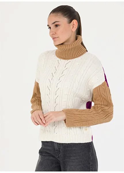 Водолазка укороченного кроя однотонный коричневый свитер для женщин Pierre Cardin